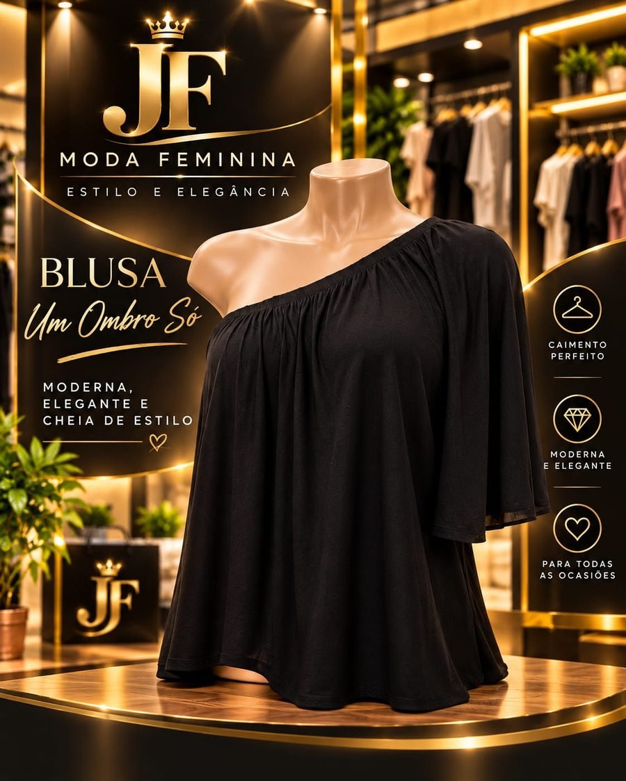 Arte da JF Moda Feminina: blusa um ombro só, moderna e elegante