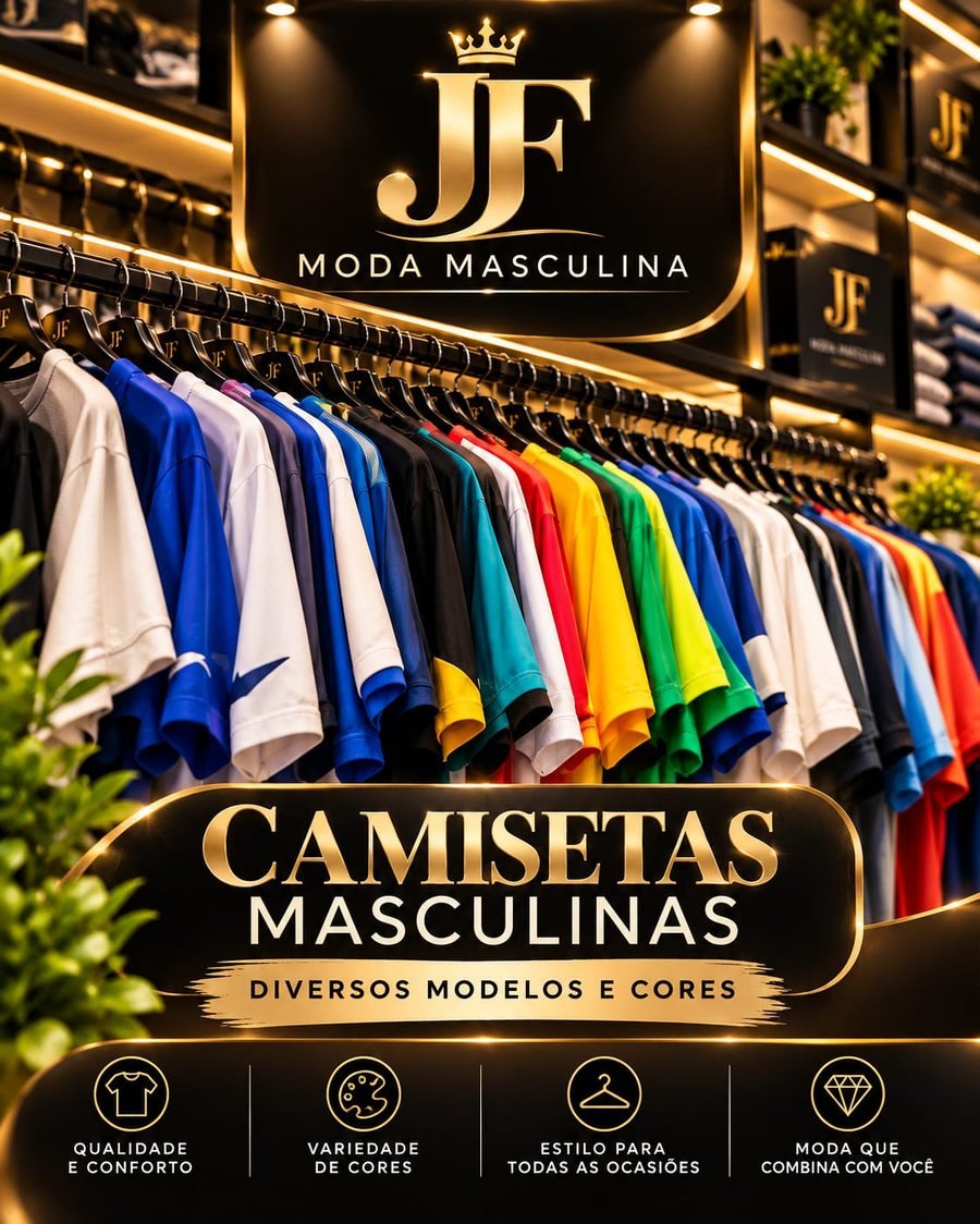 Arte da JF Moda Masculina: camisetas masculinas em diversos modelos e cores