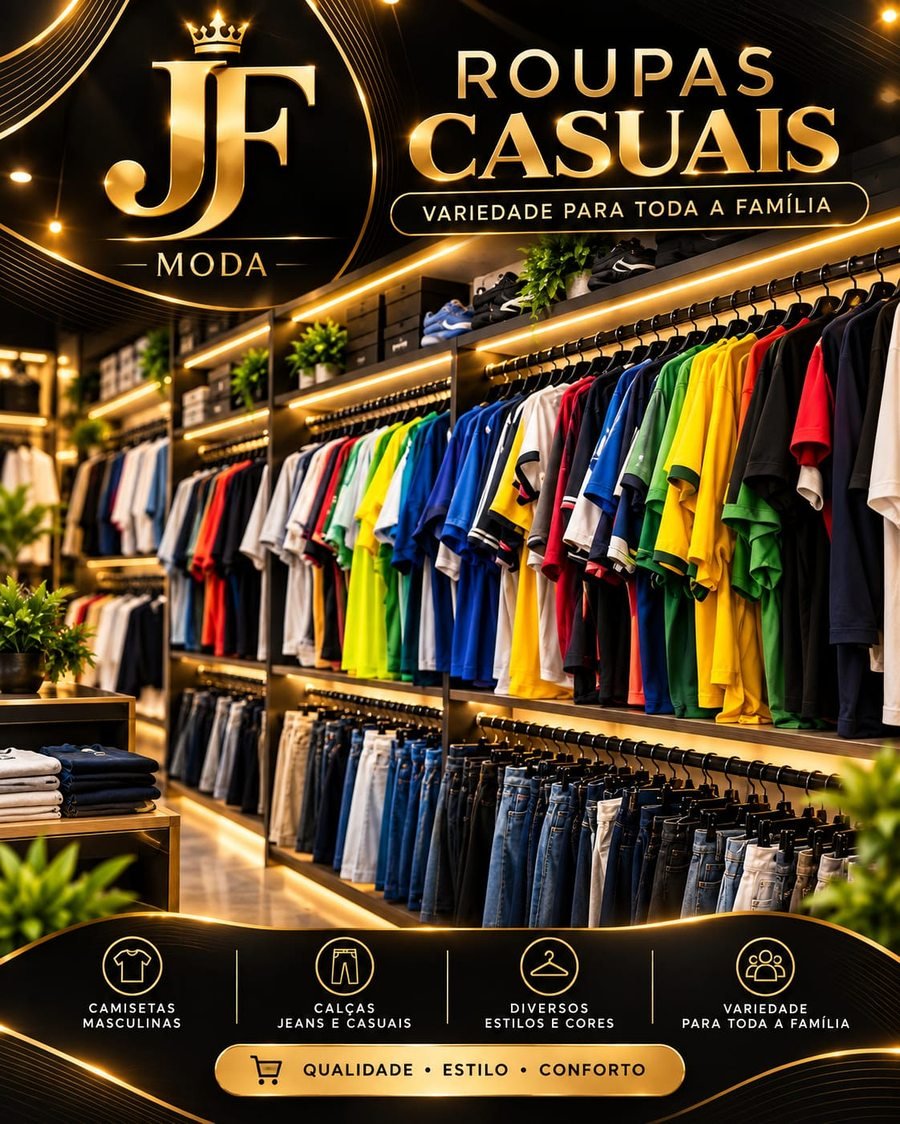 Arte da JF Modas: Roupas casuais, variedade para toda a família