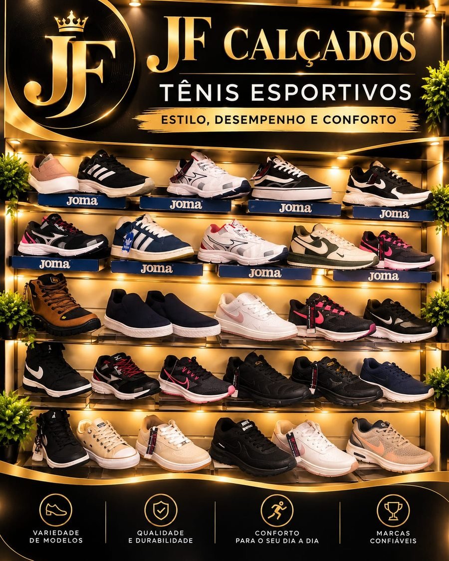 Arte da JF Calçados: tênis esportivos, estilo, desempenho e conforto